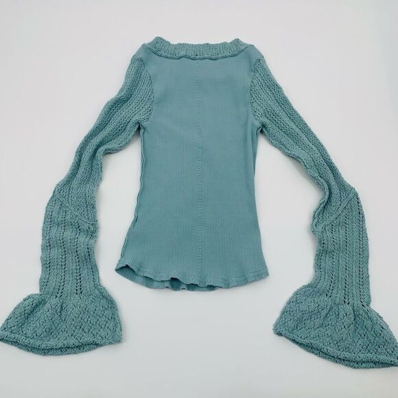 Free people | bohemian Blue Knit long Sleeve ribbed Top | size small - Picture 6 of 8
